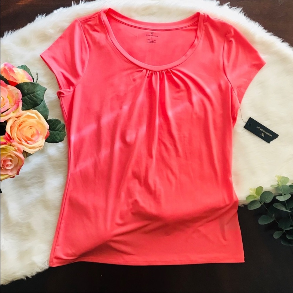NWT Worthington Pink Coral Short Sleeve Tee Shirt